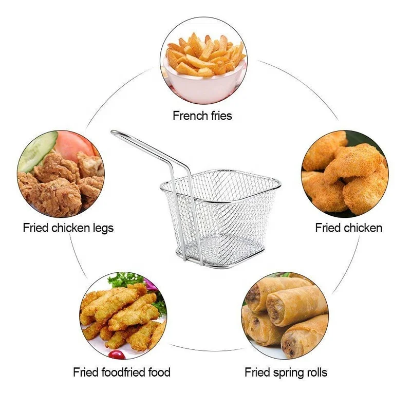 
Food Presentation silver Mini French Fry Serving Baskets and Cones Square Fryer Basket Present Fried Chip Food, Table Serving Mini Fry Basket