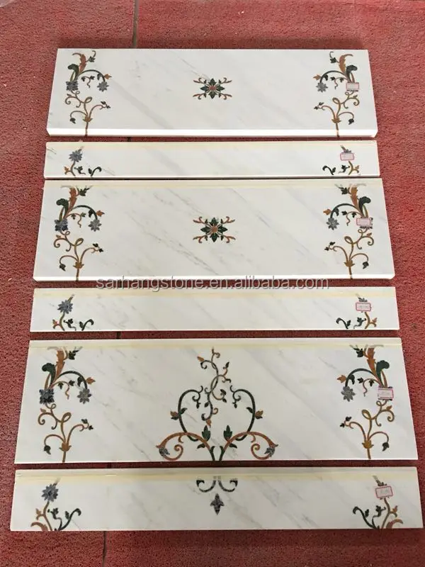 Stair stairway staircase water jet medallion marble tile