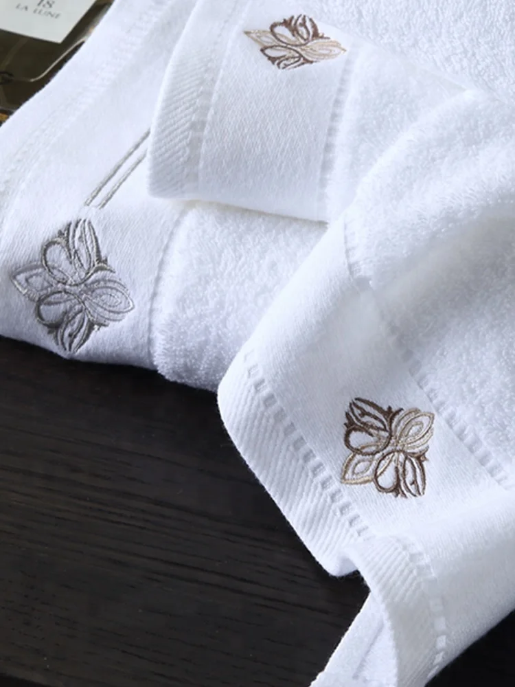 16S Cotton Luxury Hotel Home Wedding Used Embroidery Towel Face Cloth Hand Towel Bath Towel Set