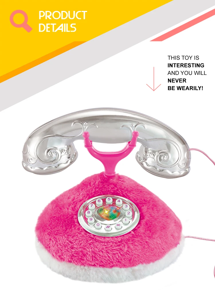 House play pretend classic style pink plush telephone toy for baby girl gift