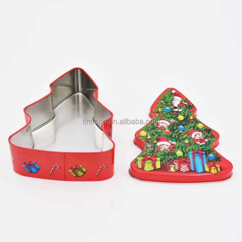 Christmas tree shaped gift tin box for children