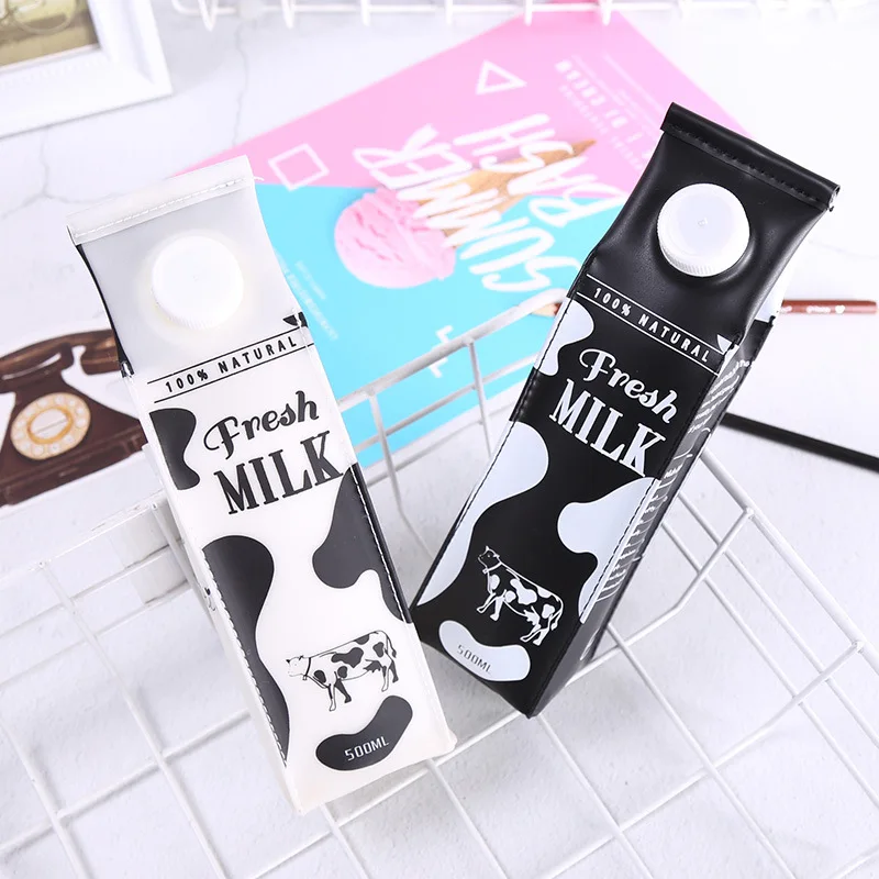 
Newest children lovely cartoon milk box large capacity PU leather pencil bag waterproof pen bag 