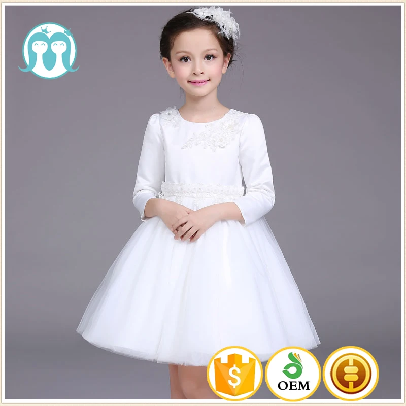 2017 girl party dress children frocks designs red white wedding long sleeve children Princess dress