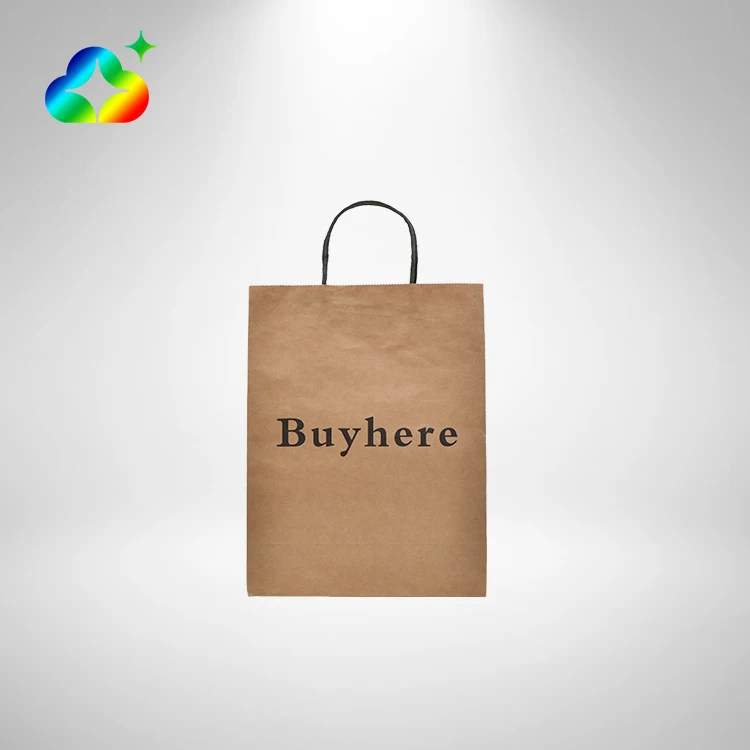 Custom Manufacturers Logo Printed Portable Carrier Handle Brown Kraft Paper Bags With Wholesale Price For Food Gift Packaging