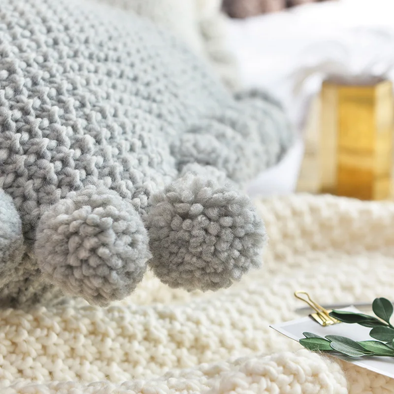 Solid Color Acrylic PomPom Pillow Nordic Ins Creative Home Sofa Cushion Cover