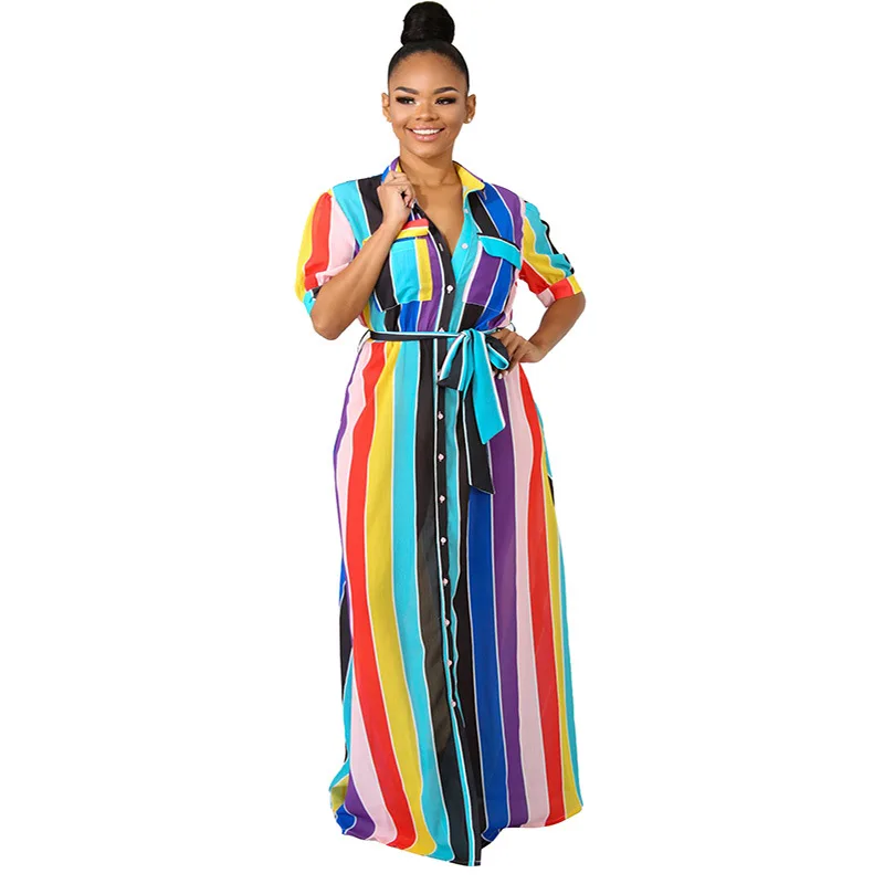 Wholesale women casual fashion striped button up maxi dress TC836