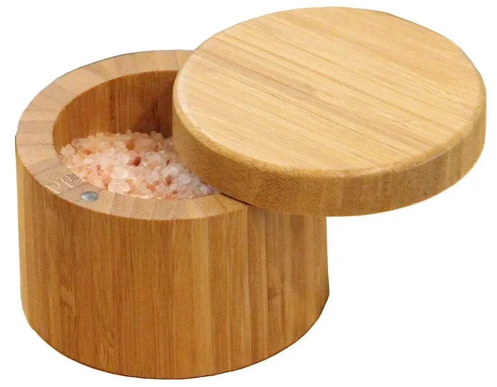Eco-Friendly Professional-Grade 100% Organic Bamboo Salt Box Durable Salt And Pepper Storage Container For Kitchen