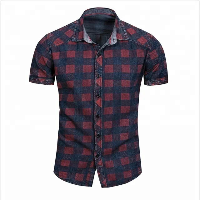 2023 New summer short sleeve men causal denim business shirt