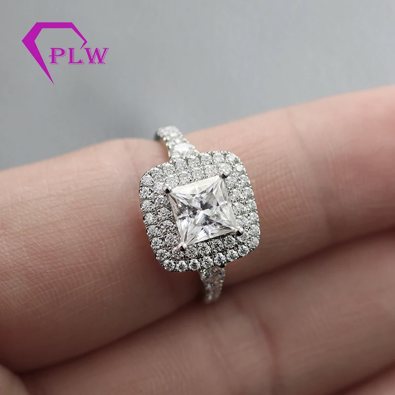 
6.5X6.5mm princess cut center moissanite platinum 950 engagement ring for bride 
