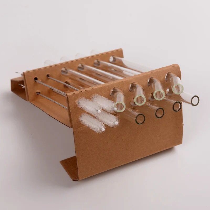 New arrival borosilicate glass straws set reusable eco friendly glass straws with travel bag