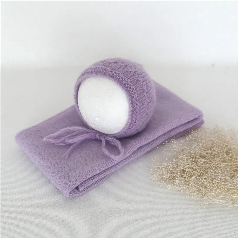 Lavender Baby Girl  Crochet Cotton Hat Purple Sweater Knit Wrap New born Photoshoot Props