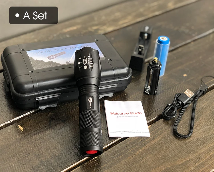 
Waterproof Aluminium Led Torch Light Tactical 18650 Rechargeable Flashlight 