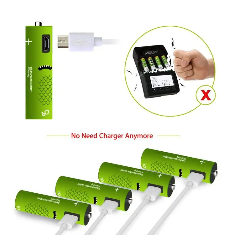 Repeated USE Reusable Rechargeable AA Batteries 1.2V 1.5V Micro Port Charging USB AAA Battery 4 Pack 2 Pack Set 1000mAh 450mAh