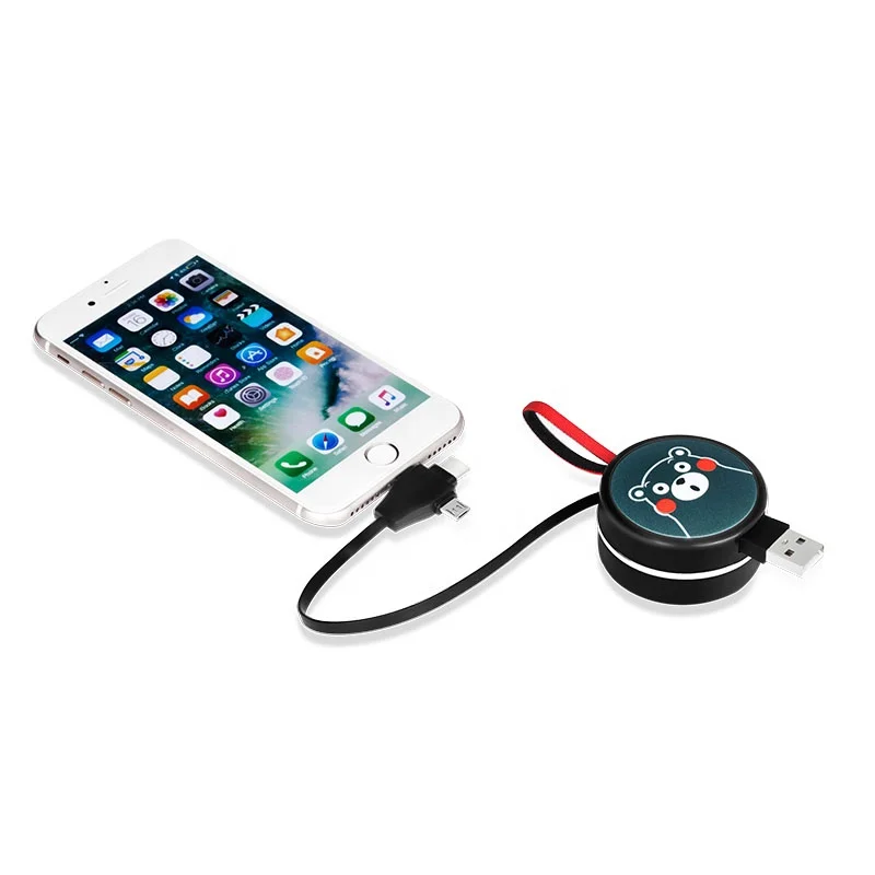 Portable Short Pocket Size Multi Charging Cable 8 pin Type C Micro USB 3 in 1 Charging Cord Keychain for Gift