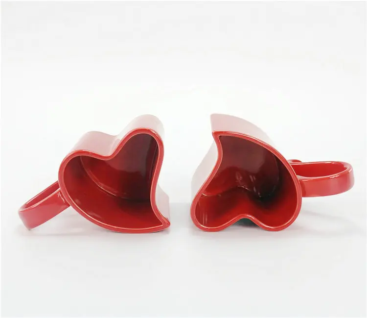 Керамическая парная кружка в форме сердца Красного цвета на День святого Валентина