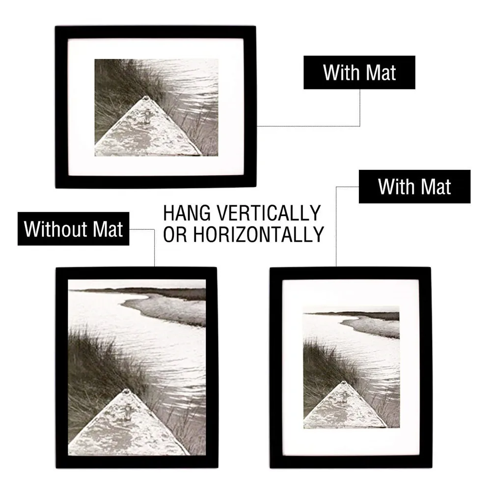 Photo Wood Frame with Mat for 8x10 Picture BLACK