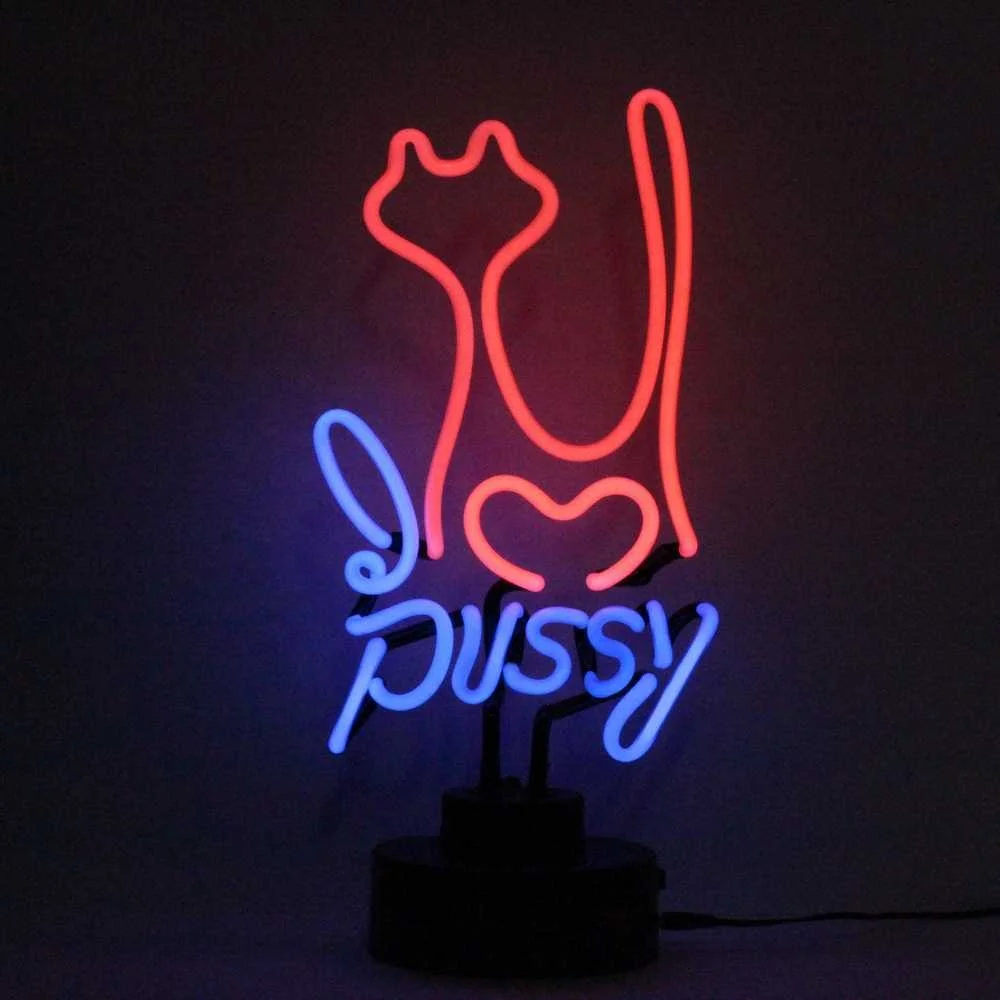 Oem china factory free design 12VDC custom neon light sign table top glass neon lamp light love pussy cat neon lamp
