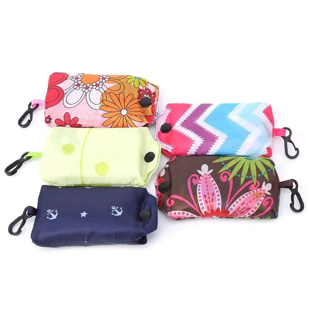 Large Capacity Cheap Reusable Foldable Shopping Tote Bag Pouch Eeo- Friendly Fold Up Shopping Bag With Clip