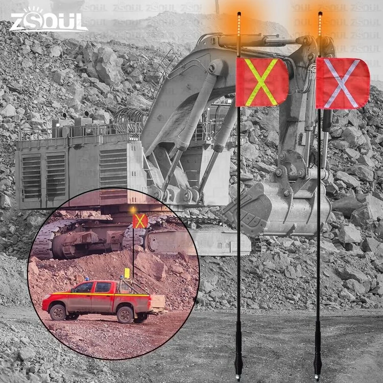 12v Safety Flag For Mine WIth Fiberglass Pole And Spring Quick Release Base Mining Flag Pole For ATV UTV Truck Safety Whip