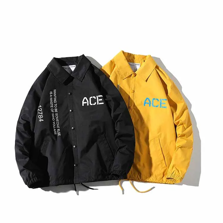 Jacket Manufacturers Custom Logo Print Casual Button Up Waterproof Nylon Windbreaker Coaches Jacket Men