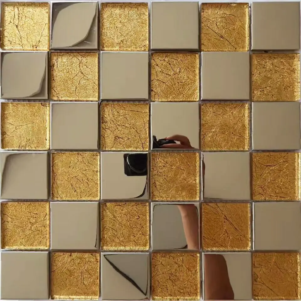 300*300mm Gold shining crystal glass mirror mosaic