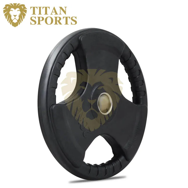 Tri-grip black rubber weight plates