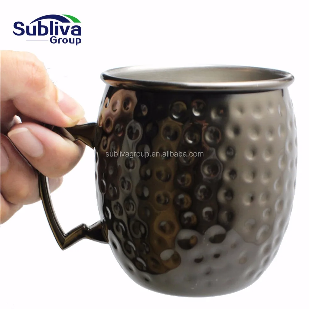 Moscow Mule Mug 550ml Black Gunmetal Plated Wholesale Stainless steel 304 Curved Hammered Beer Cocktail Cup Moscow Mule Mug