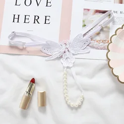 New design girls transparent panties ladies models adjustable size pearl thongs underwear