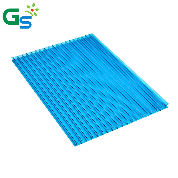 Blue Color 16mm Multiwall Layer Four Wall Polycarbonate Hollow Sheet For Carport