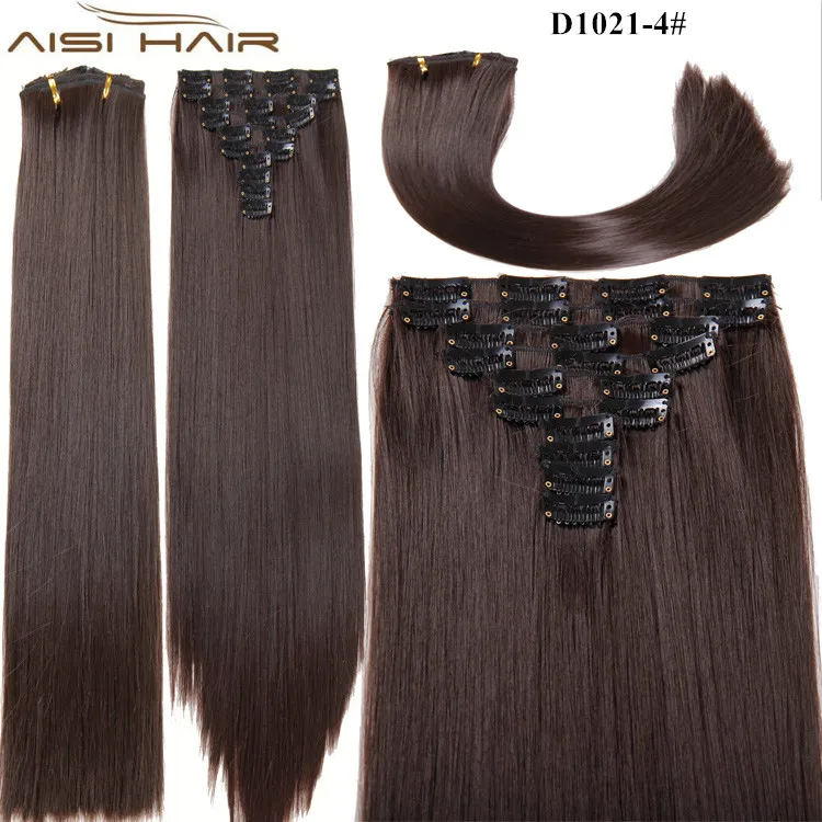 Aisi волосы оптом, шелковистые прямые волосы 25 дюймов, термостойкие синтетические 22 зажима для наращивания волос для чернокожих женщин