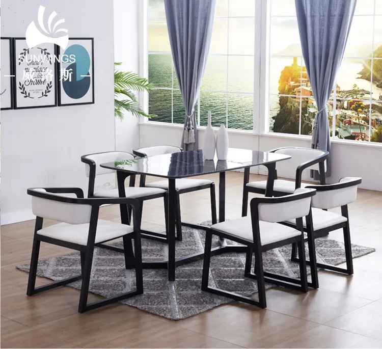 Wood Dining Room Table Set Home Furniture Ash with Marble Top Wooden Legs New Modern dining table