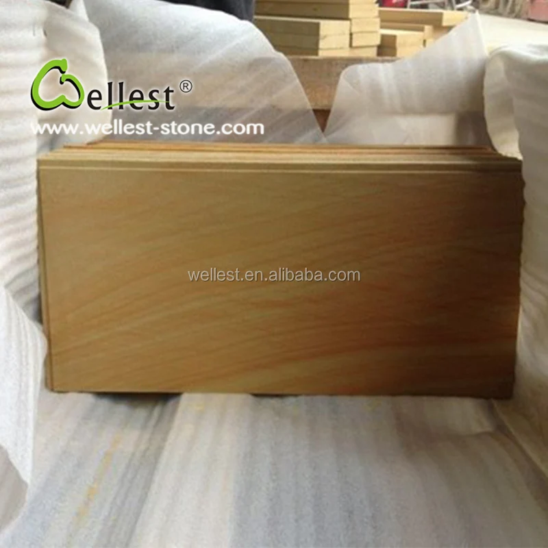 
China Natural SY154 Yellow wood Sandstone Flooring Tile with Honed Finish for Wall and Floor 