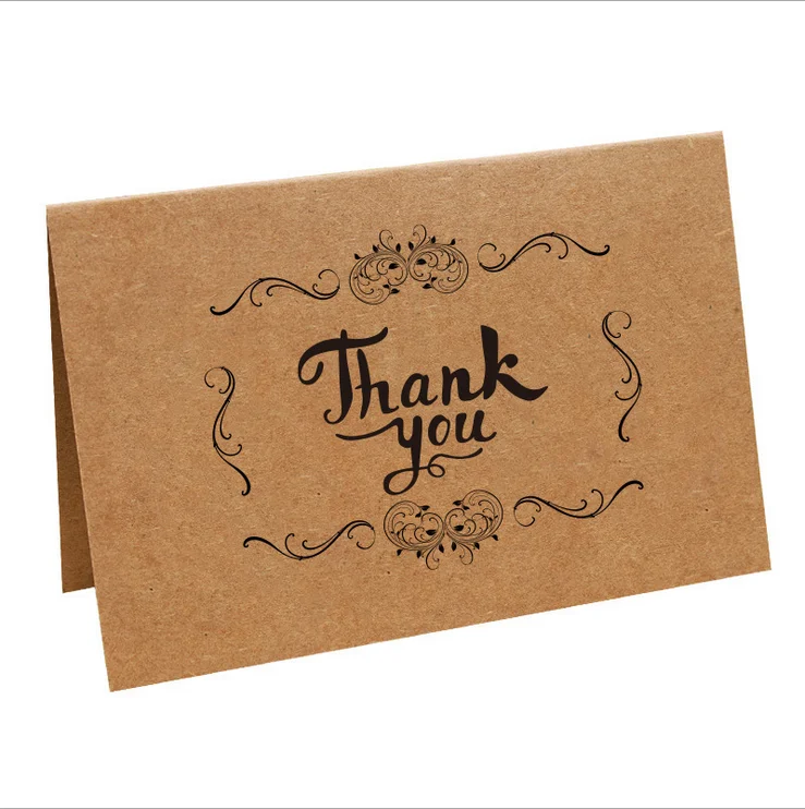 100 Custom mini luxury Thank You kraft paper greeting for your purchase Cards Set printing With Blank Inside for Writing