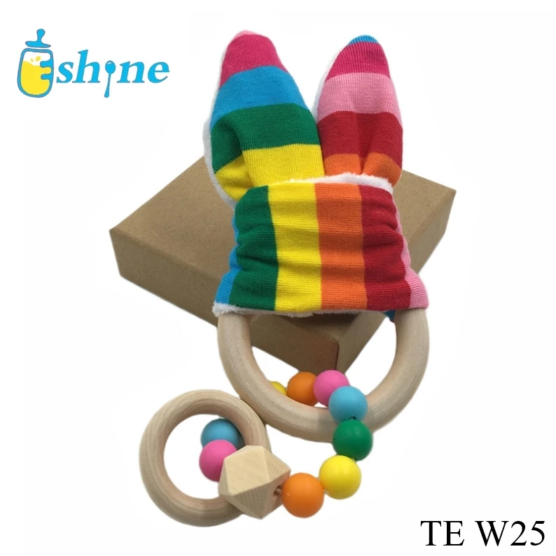 High quality wood material  Infant Toy Baby Teething  Organic Bunny Ear bunny teether