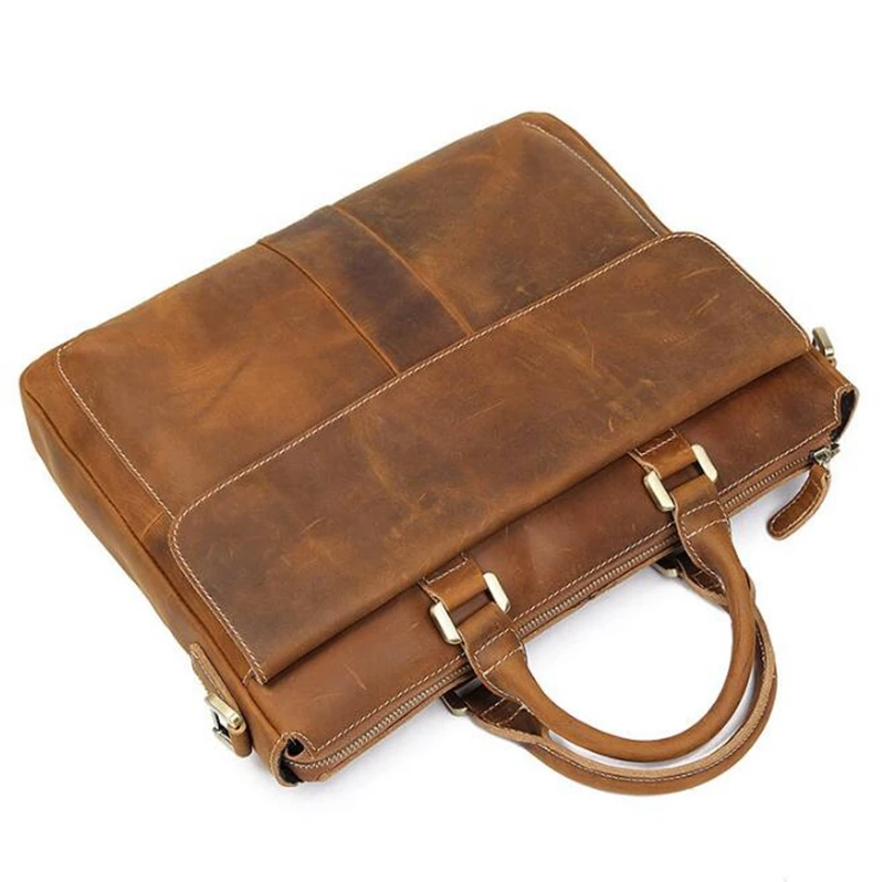 Dreamtop DTC489 classic England style briefcase conference handbag crazy horse leather shoulder bag mens laptop bag 14 inch