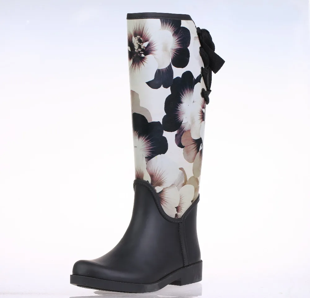 
lace up woman Rain boot with covered pu upper 