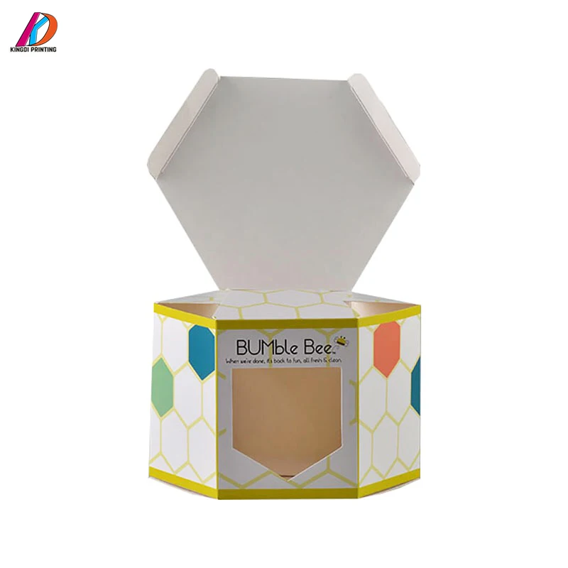 Logo Printed  Hexagon Honey Bee Packaging Box with Clear Window