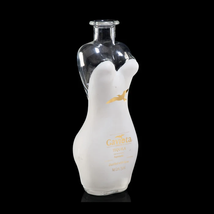 cork finishing colored female body shaped bottle tequila glass bottle 75cl