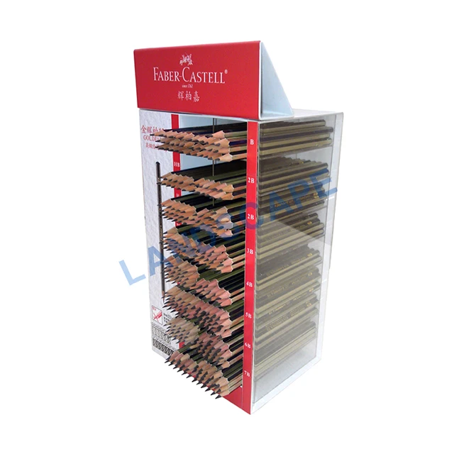 Custom made clear acrylic pencil display stand for bookstore/counter top acrylic stationery display shelf