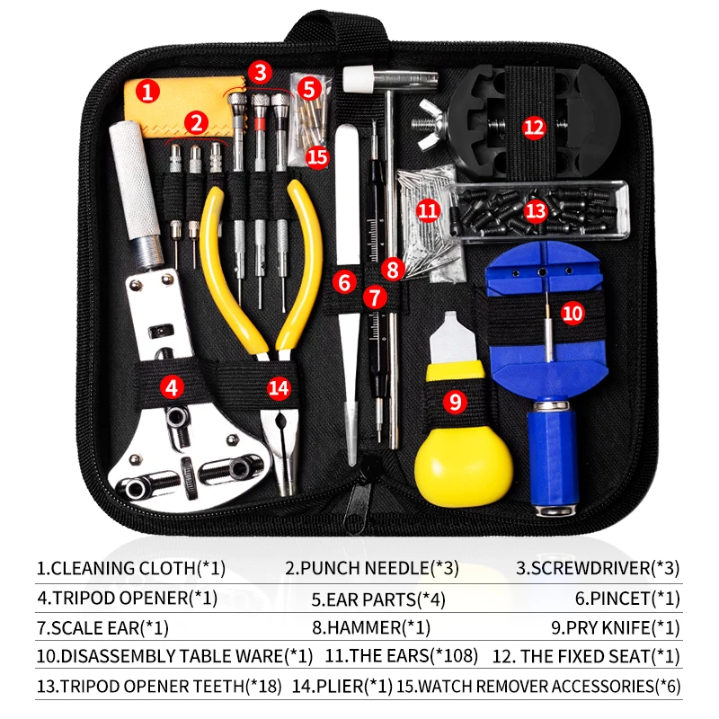 Best selling high quality multi-function nylon bag package 151 pcs watch repair tool kit set