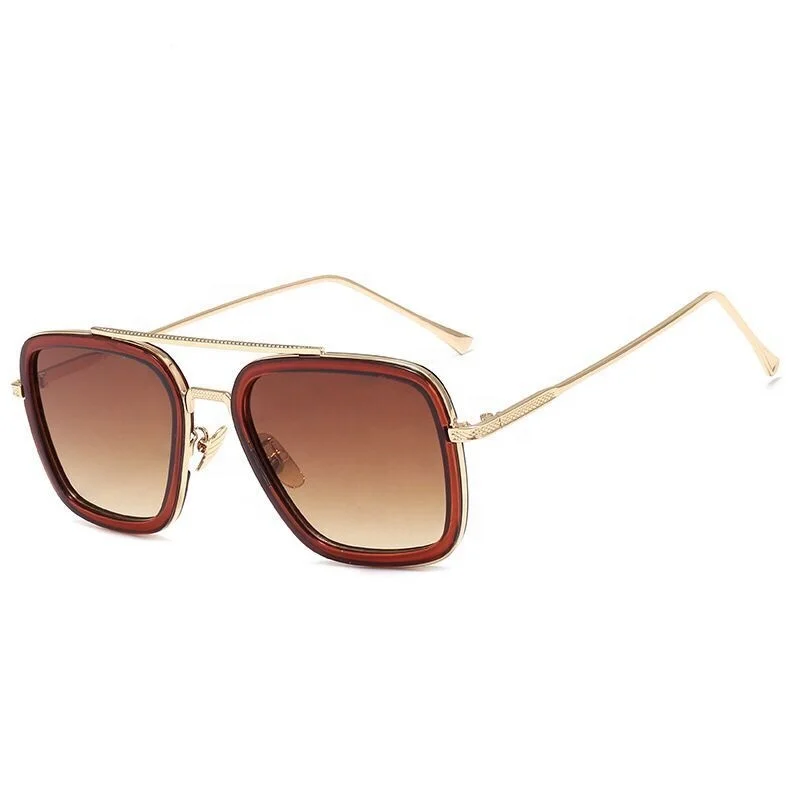 2019 Fashion Tony Stark Flight Style Man Sunglasses Square Design Sun Glasses Oculos De Sol Retro
