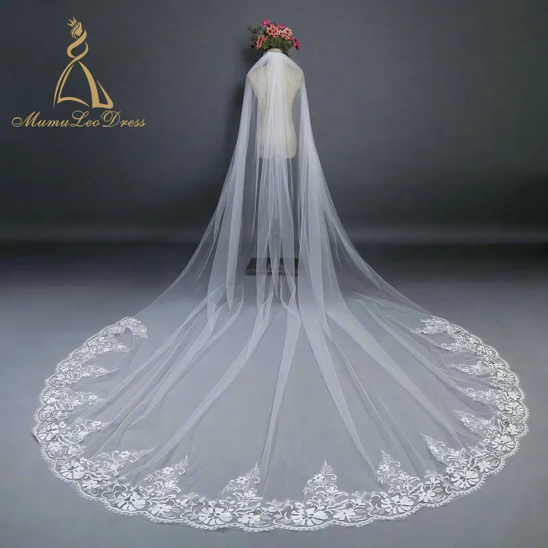 
Tulle Lace Appliqued Cheap Cathedral Bridal Wedding Veil 3M 4M 5M 