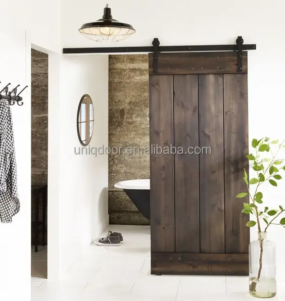 
Stain Grade Mahogany Solid Wood DIY Bathroom Barn Door Models With Hanging Sliding Track System 
