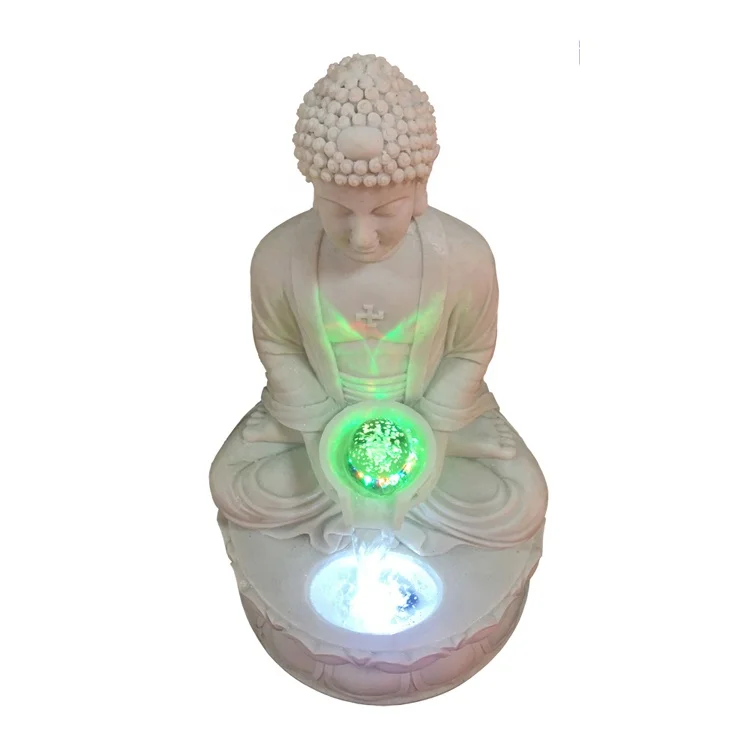 Sandstone Indoor Buddha Statue Water Fountains with Colorful Crystal Ball Light