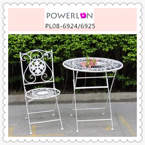 Antique White Outdoor Garden Furniture Wrought Iron Foldable Table and Chairs