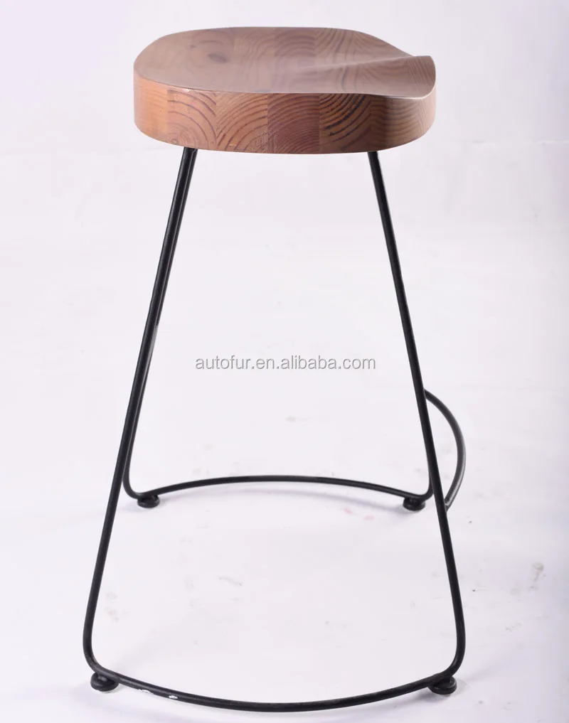 Factory Kitchen Metal Leg Wooden Seat solid wood Bar Stool