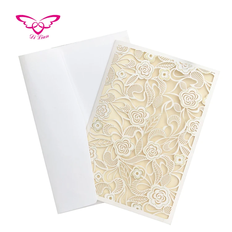 Laser Cut Beautiful Flower Ivory Invitation Card Wedding