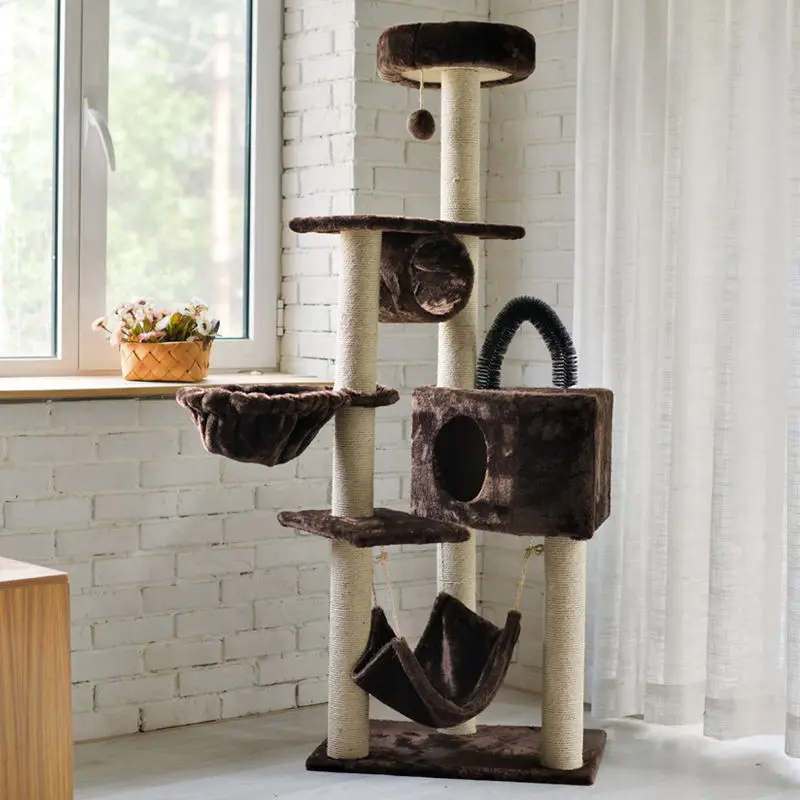 Wholesale hot sale plush cat scratching post wooden tree