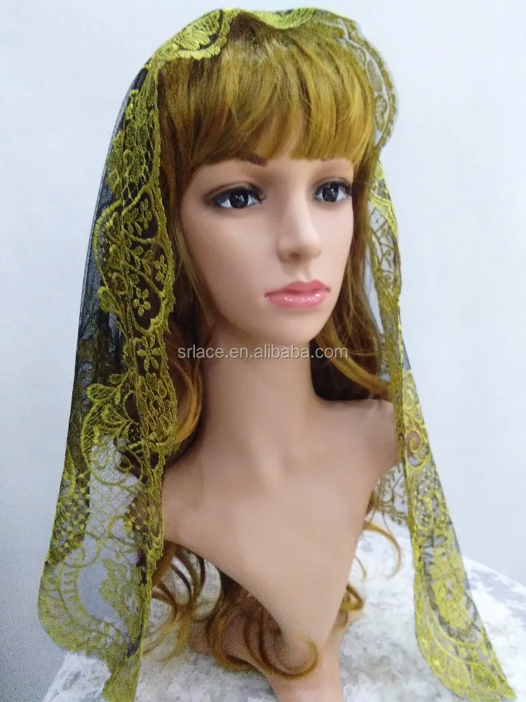 Желтая Золотая кружевная испанская кружевная Фата мантильи