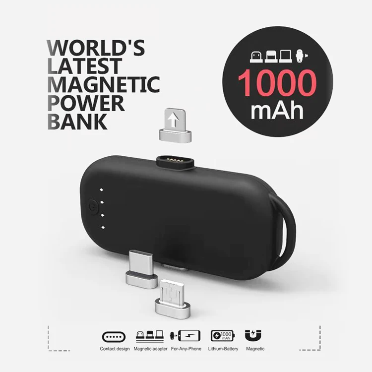 
Mini portable magnetic power bank with 3 in 1 usb magnet charging cable for phone emergency charging 